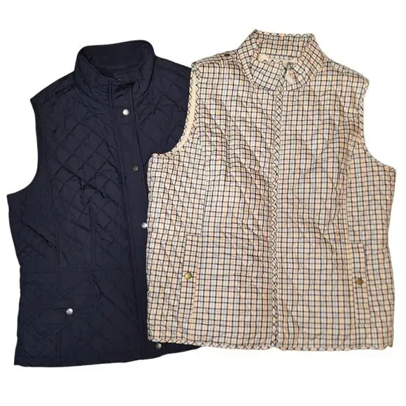 Talbots bundle of NWOT Women's XL quilted puffer vests plaid & Navy fullzip - Picture 9 of 9